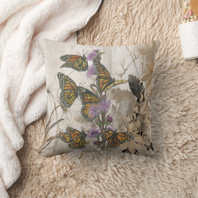 Almofada Borboletas Monarcas Mágicas Pintadas À Mão (Cobertor)