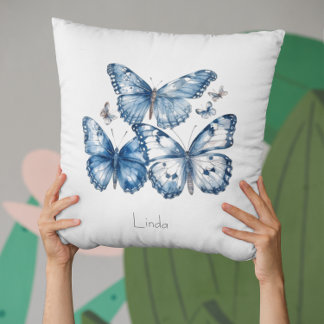 Almofada Borboletas no Azul Delft, personalizáveis