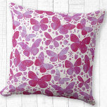 Almofada Borboletas Padrão de Aquarela Rosa<br><div class="desc">Pintura de borboletas cor-de-água magenta e branca. Arte original de Nic Squirrell.</div>