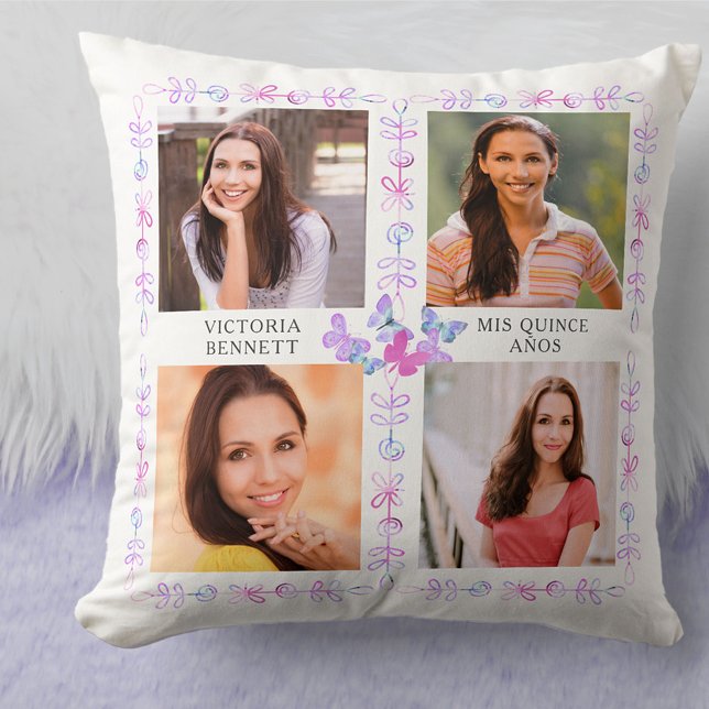Almofada Borboletas Rosa Borboletas 4 Colagem de Fotos (Criador carregado)