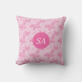 Almofada Borboletas Rosa e Branco Românticas Monograma