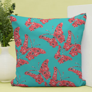 Almofada Borboletas Vermelhas e Turquoise Bandana