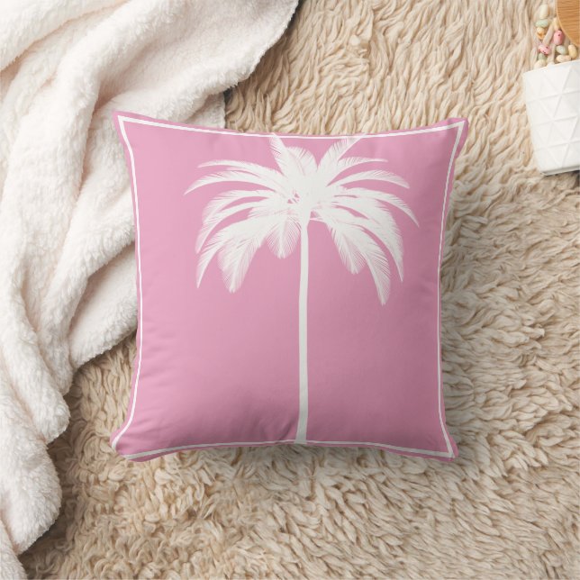 Almofada Borda Branca da Árvore Palm, Rosa, Elegante Tropic (Cobertor)