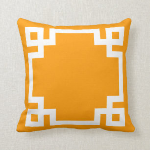 Almofada Borda-chave grega branca e laranja