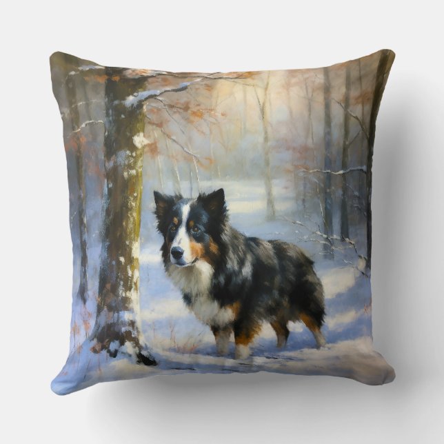 Almofada Borda Collie Deixe-o nevar no Natal (Verso)