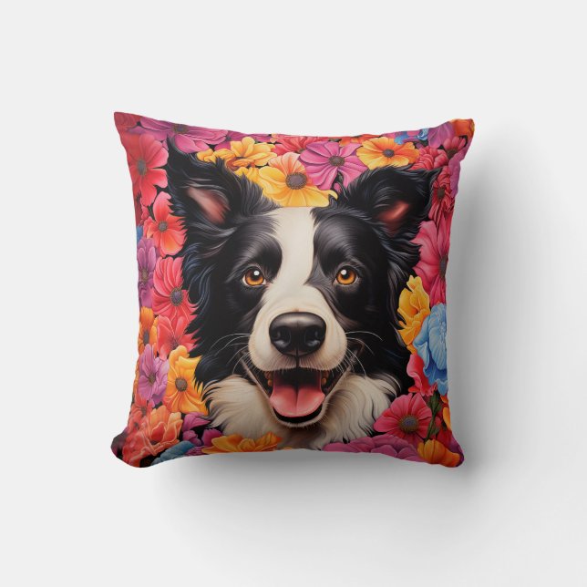 Almofada Borda Collie em flores (Frente)