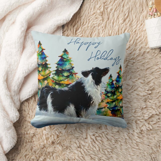Almofada Borda Collie na Árvore de Natal da Neve de inverno (Cobertor)