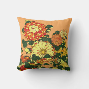 Almofada Borda da Flor Japonesa, tangerina Laranja e Dourad