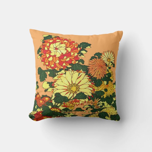 Almofada Borda da Flor Japonesa, tangerina Laranja e Dourad (Frente)