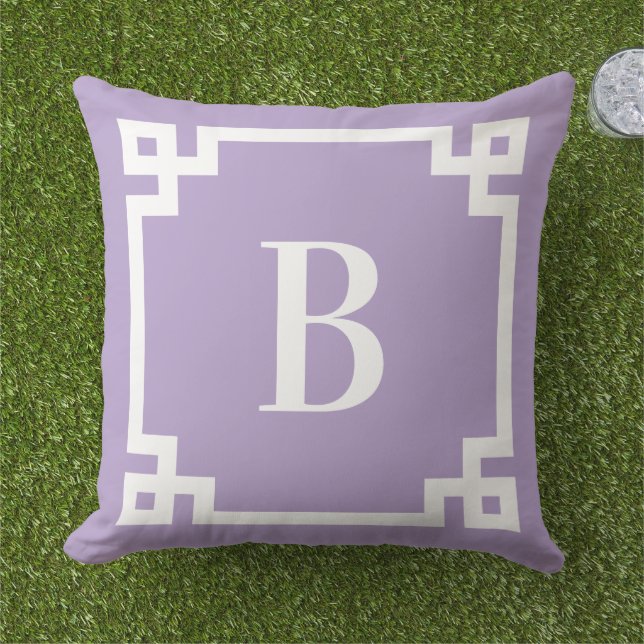 Almofada Borda de Chave Grega Roxo Lavanda Monograma (Grama)
