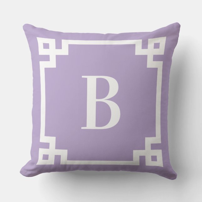 Almofada Borda de Chave Grega Roxo Lavanda Monograma (Frente)