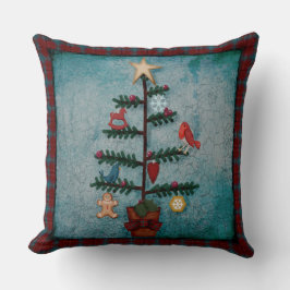 Almofada Borda de xadrez | Árvore de Natal Folk Art