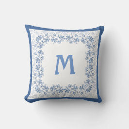 Almofada Borda Floral do Indigo Monograma Nostálgico