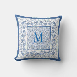Almofada Borda Floral do Indigo Monograma Nostálgico