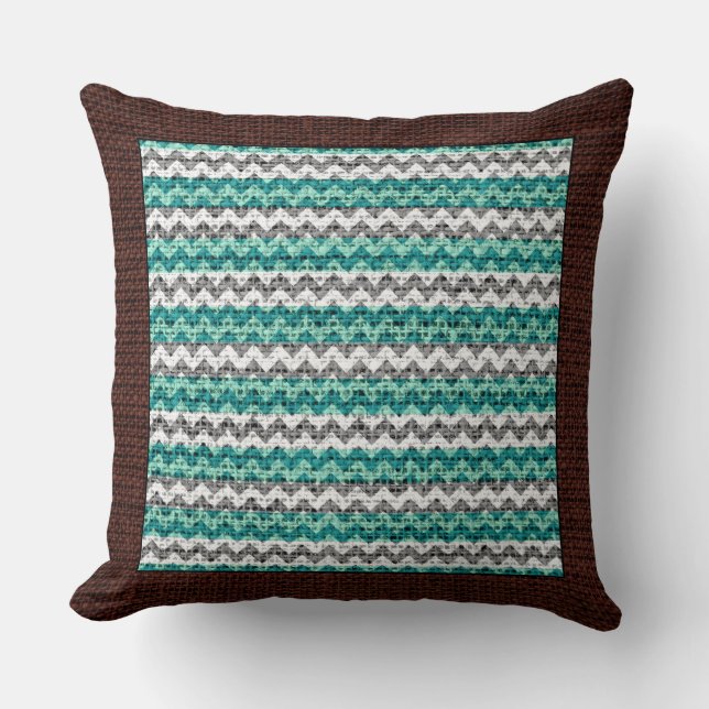 Almofada Borda Marrom Moderna Chevron Colorido Burlap #22 (Frente)