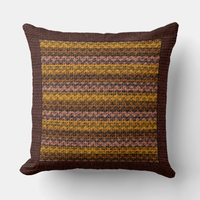 Almofada Borda Marrom Moderna Chevron Colorido Burlap #30 (Frente)