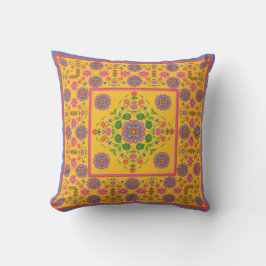 Almofada Borda Padrão Floral Rangoli, Travesseiro decorativ
