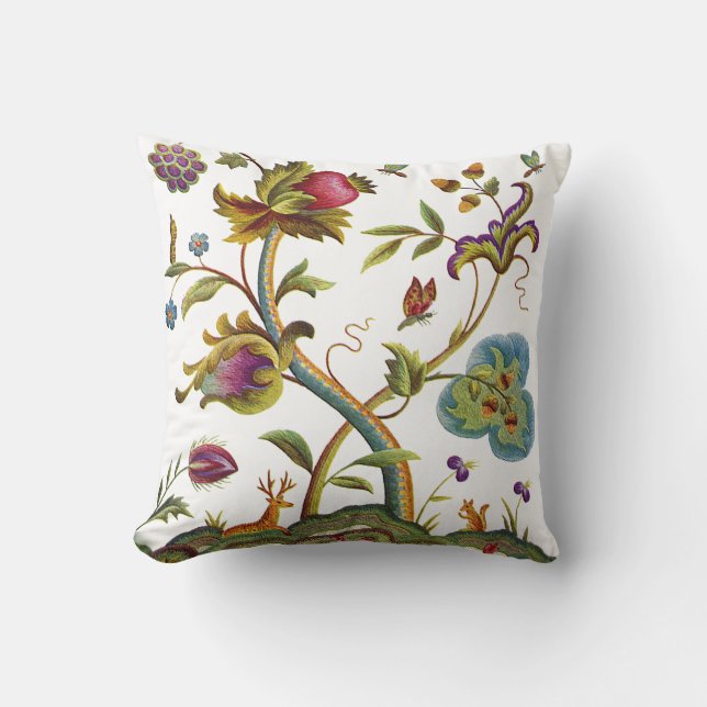 Almofada Bordado Faux - Árvore Da Vida Jacobean Crewel (Frente)
