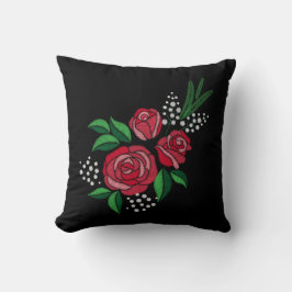 Almofada Bordado Impressão Rosa vermelha Verde Aba Flor br