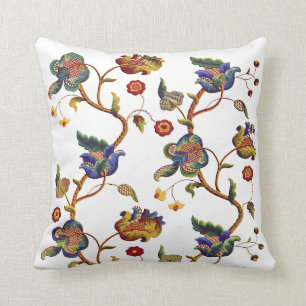 Almofada Bordado Jacobean do falso floral azul