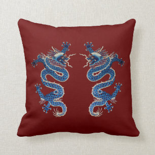 Almofada Bordado oriental azul do chinês da antiguidade do