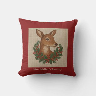 Almofada Bordado russo Deer & Holiday Greens Natal
