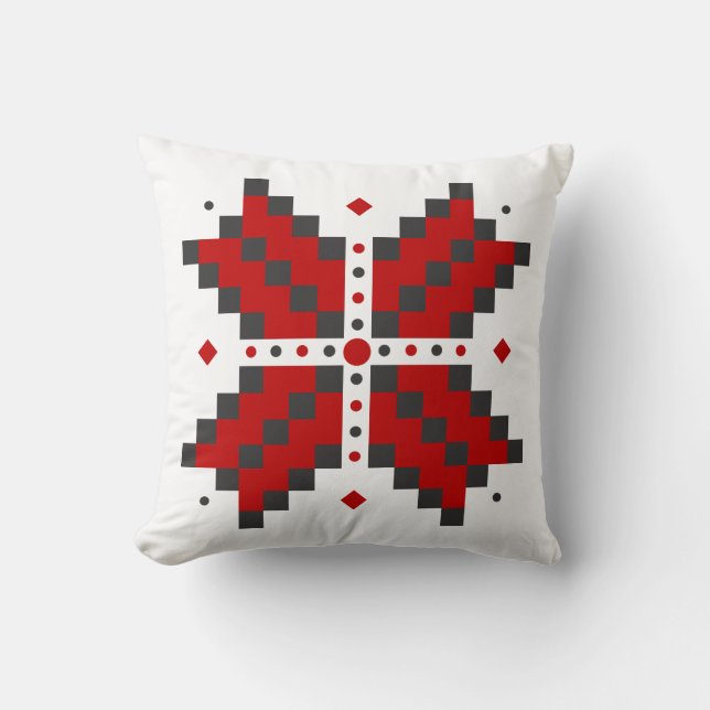 Almofada Bordado ucraniano, vermelho e preto (Frente)
