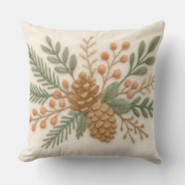 Almofada Bordados Natal Floral Sprig Pinecone Cream