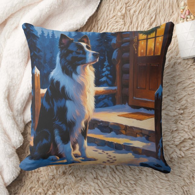 Almofada Border Collie Com Luzes De Natal Feriado (Cobertor)