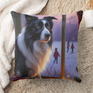 Almofada Border Collie Com Luzes De Natal Feriado