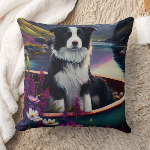 Almofada Border Collie em uma Canoa: Uma Aventura Cênica