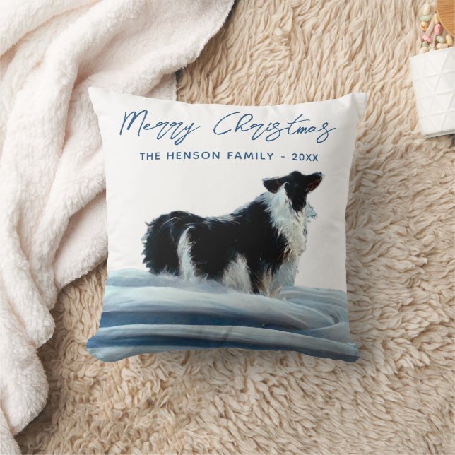 Almofada Border Collie no inverno neve feliz Natal (Cobertor)