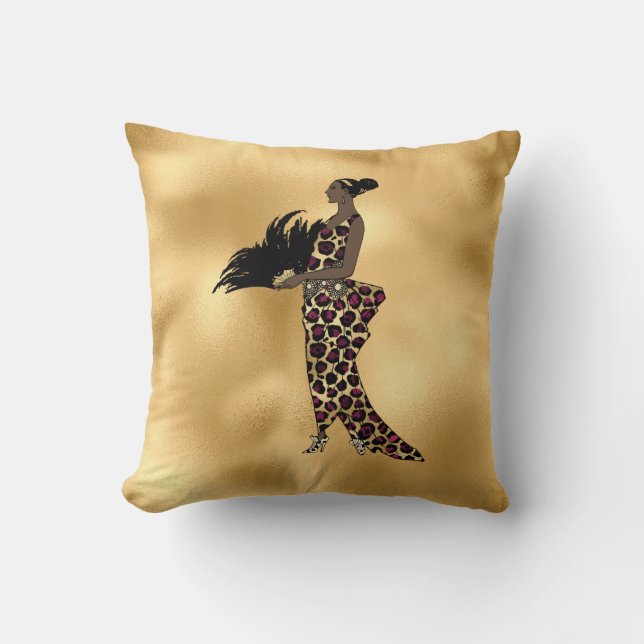 Almofada Bordô e Dourado Design da Série Leopardo 17 (Frente)