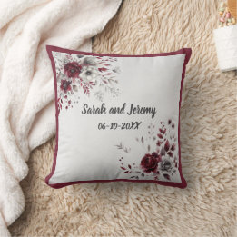 Almofada Bordô Escuro Cinza Prata Floral Aquarela Personali
