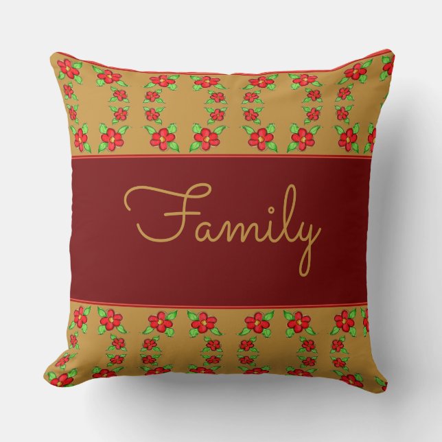 Almofada Borgonha Flor Com Dourado (Frente)