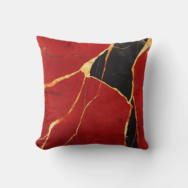 Almofada Borgonha luxuosa e Decoração Dourada do mármore (Frente)
