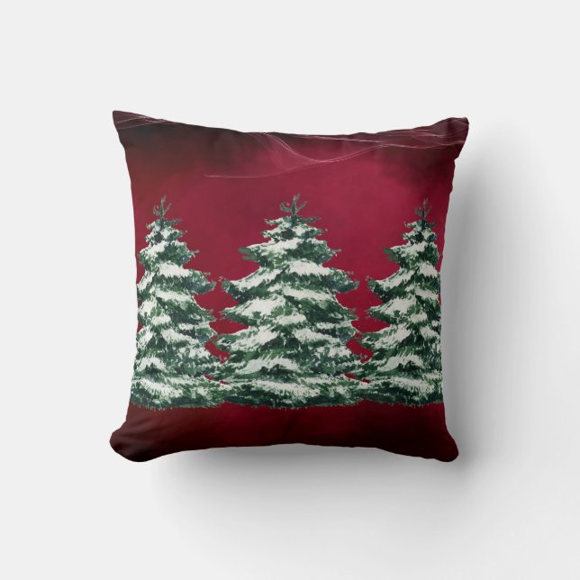 Almofada Borgonha Snowy Evergreen Trees (Frente)
