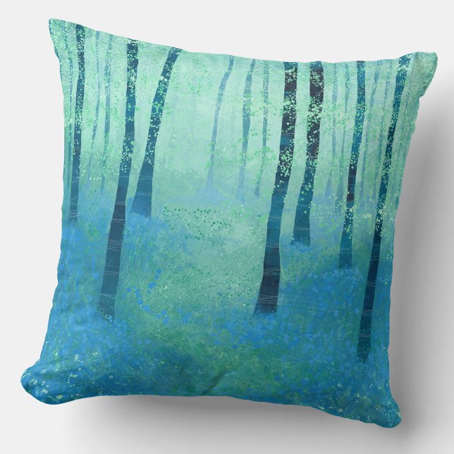 Almofada Bosque de Jacintos Azuis (Bluebell woods landscape art throw pillow for forest lovers)