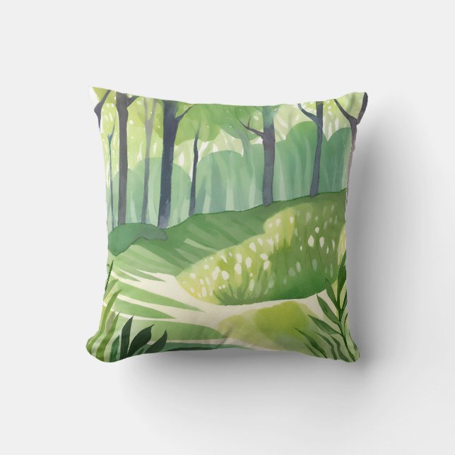 Almofada Bosques Caprichosos | Paisagem em Aquarela da Flor (Frente)