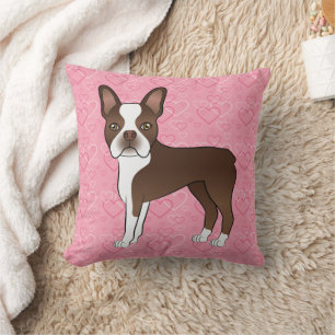Almofada Boston Terrier Cachorro Marrom Chocolate Em Coraçõ