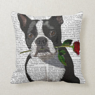 Almofada Boston Terrier com Rosa em Boca