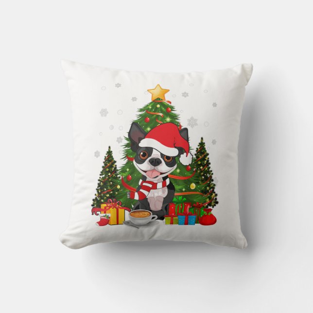 Almofada Boston Terrier Dog Christmas É Gift Coffee Light (Frente)