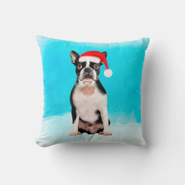 Almofada Boston Terrier Dog No Natal Da Neve (Frente)