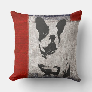 Almofada Boston Terrier em preto e branco com limite vermel