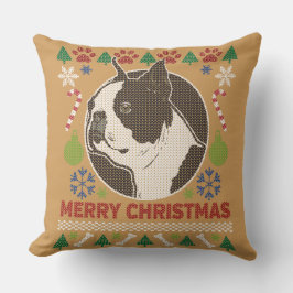 Almofada Boston Terrier Felry Christmas Ugly Sweater