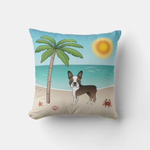 Almofada Boston Terrier Listrado Em Uma Praia Tropical De V