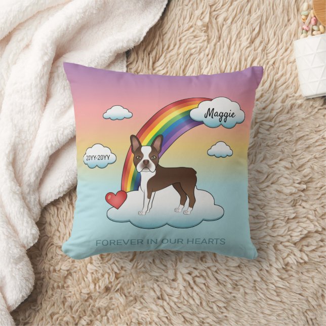 Almofada Boston Terrier Marrom Chocolate Memorial Arco-Íris (Cobertor)