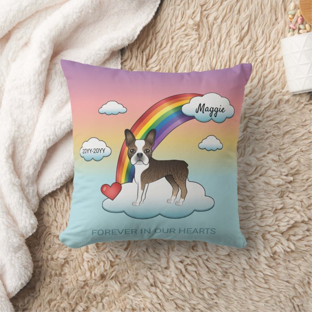 Almofada Boston Terrier Marrom e Branco Memorial Arco-Íris (Cobertor)