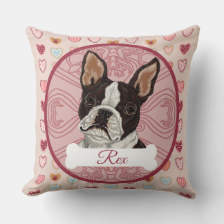 Almofada Boston Terrier Personalize Valenting Heart Pillow