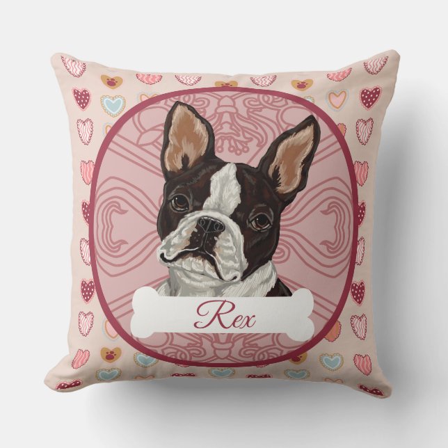 Almofada Boston Terrier Personalize Valenting Heart Pillow (Frente)